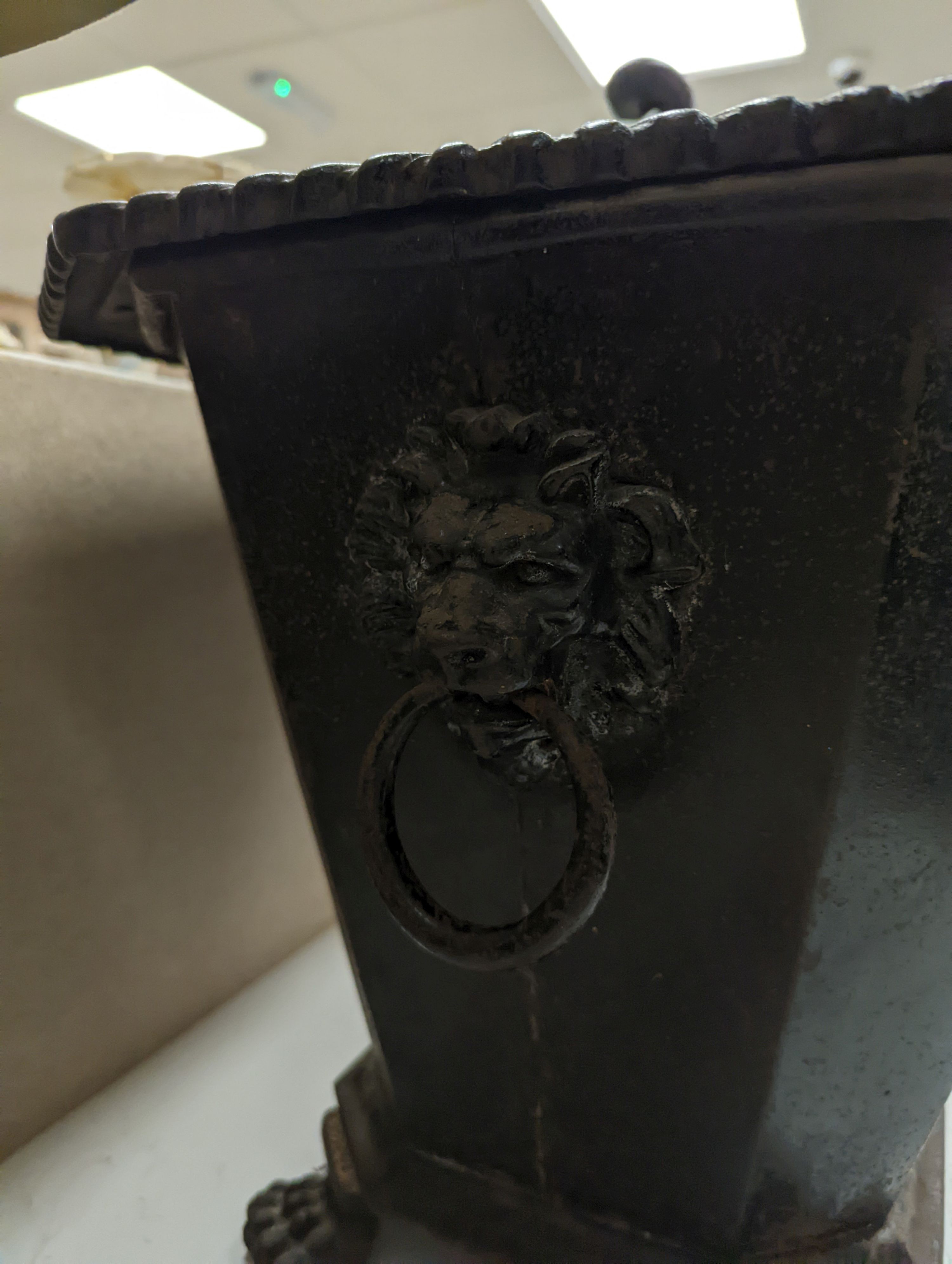 An iron wine cooler/coal box, 47 cms high.
